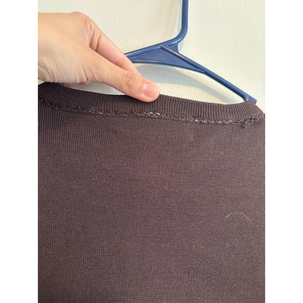 Y2K Preppy Leather Minimalist Silk Chocolate Brown Mocha Grunge Cardigan - Small - Picture 9 of 10